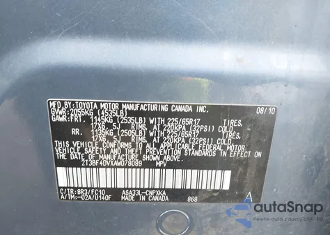 2010 Toyota Rav4 from USA, damaged, VIN 2T3BF4DVXAW078089